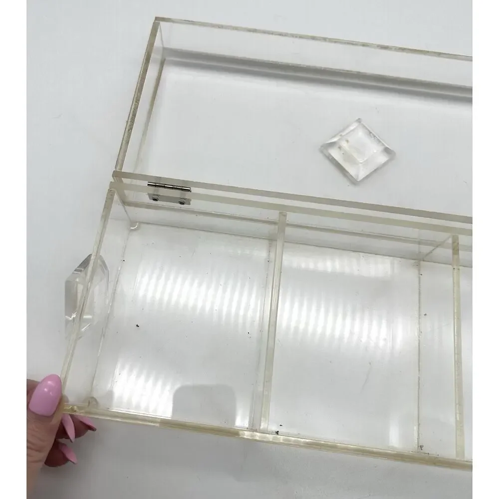 Vintage Lucite Acrylic Jewelry Box Divided Jewelry Organizer Heavy MCM